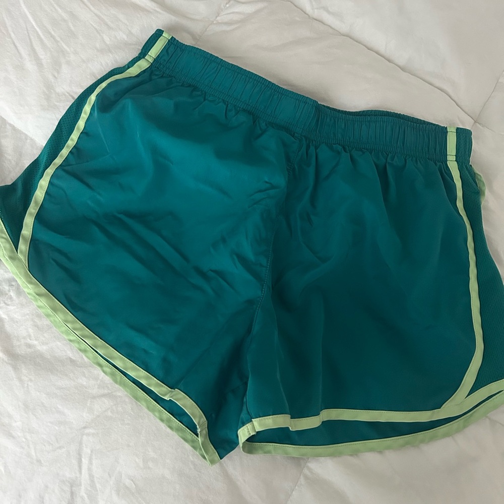 Teal Athletic Shorts with Lime Trim